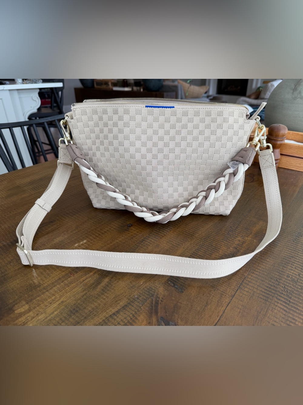 Rothy’s Neutral Woven Shoulder Bag with Braided Handle